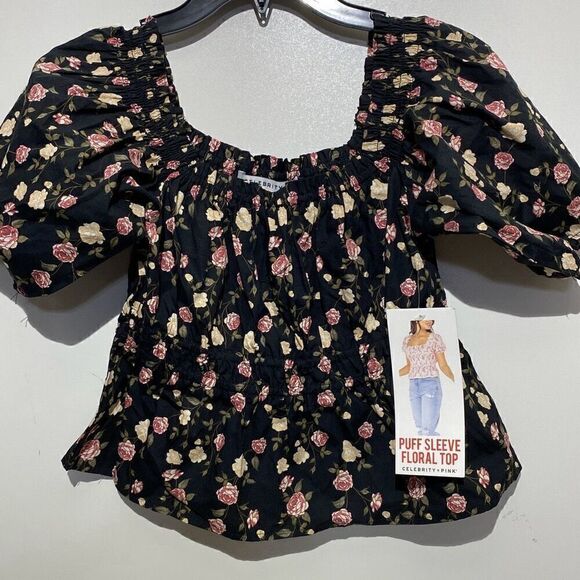 CELEBRITY PINK  Women's Multicolor Floral Puff Sleeve Blouse Size Medium (NWT) - Picture 1 of 6